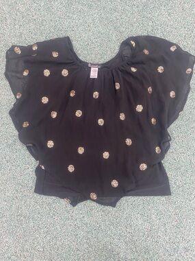 Signature Studio Black Blouse with Gold Sequin Polka Dots